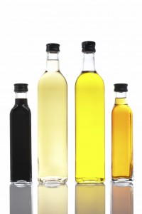 Bottles of olive oil and vinegar