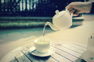 Green tea outdoors, tinted image
